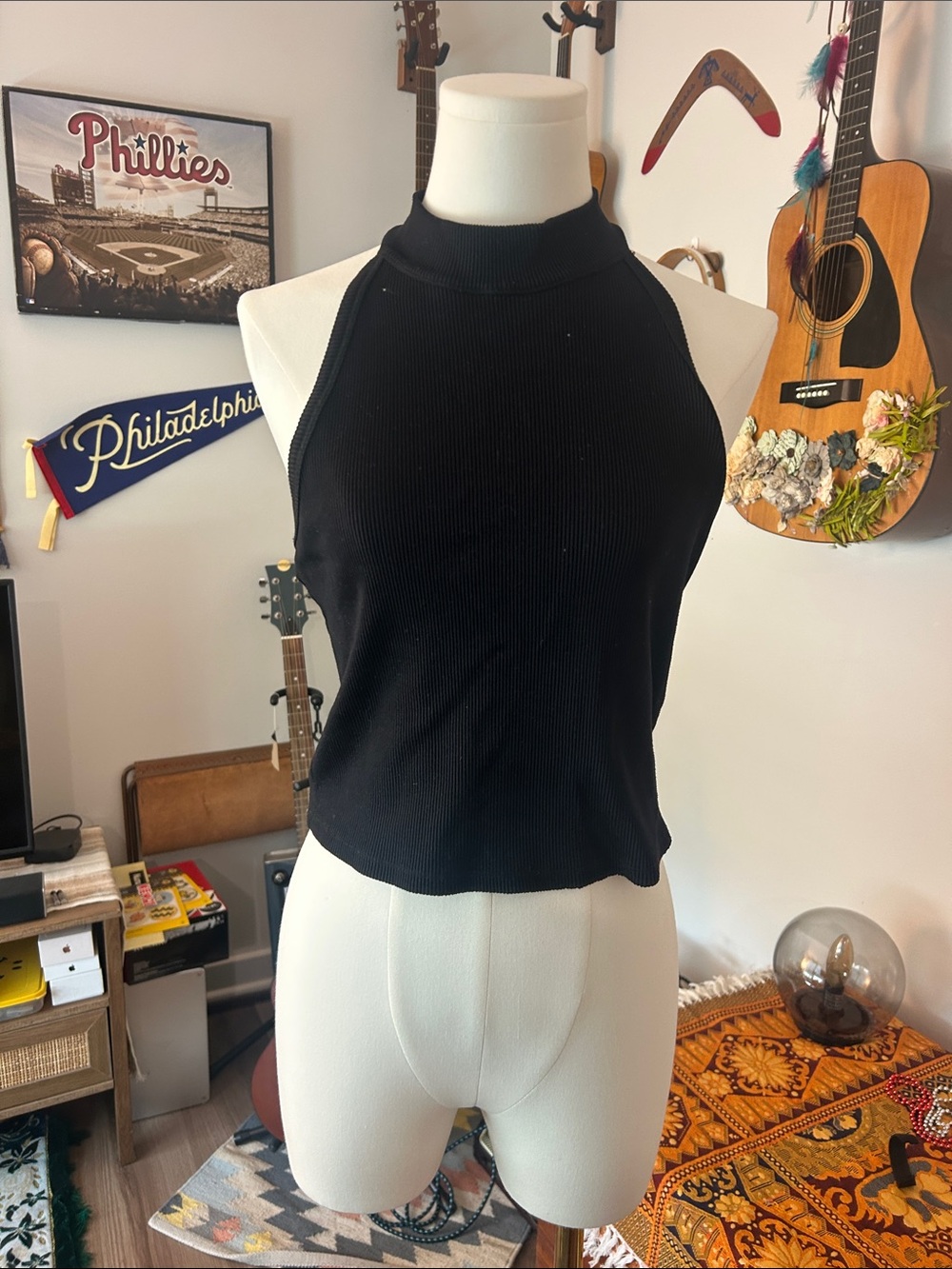 Free People We the Free Ribbed Mock Neck Sleeveless Crop